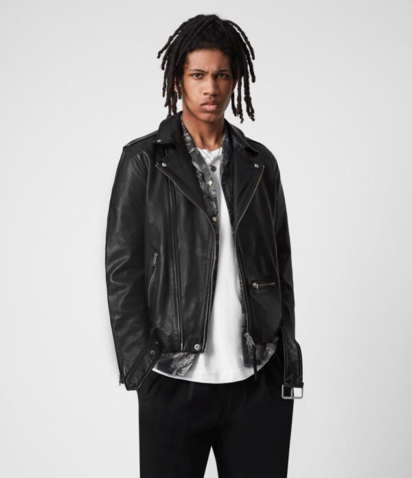 Wick black leather biker jacket for men - Image 2