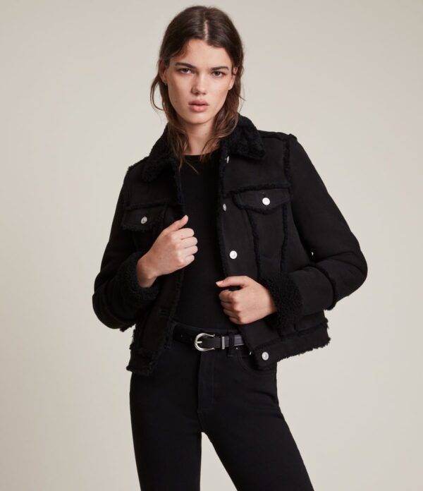 Kingsly shearling black leather jacket for women - Image 2