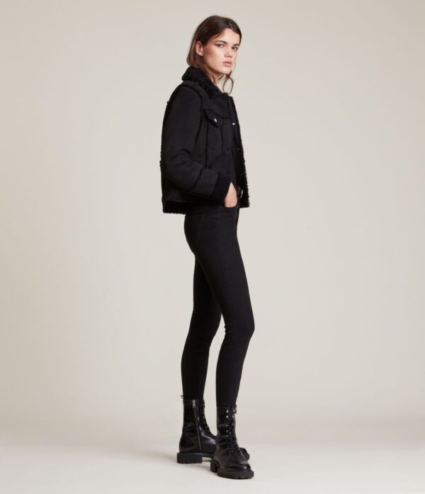 Kingsly shearling black leather jacket for women - Image 3