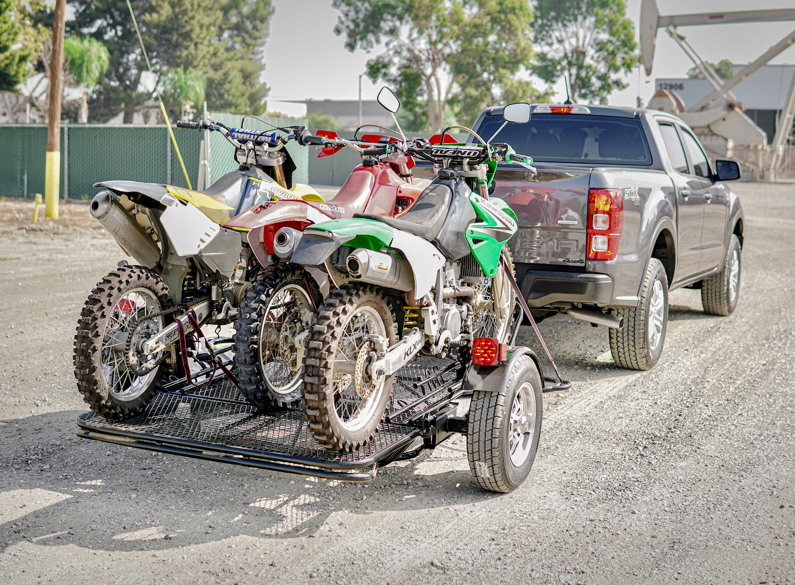 Three Rail Dirt bike trailer- Yamaha -Kawasaki - KZ- Stand up motorcycle trailer