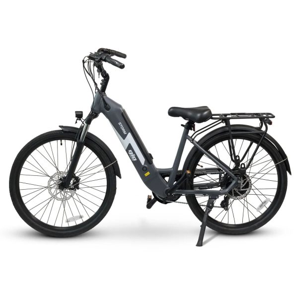 GIO STORM STEP-THRU ELECTRIC BIKE GREY WITH INTEGRATED SAMSUNG BATTERY 48V 13Ah 500W, top speed 20 mph,  enhanced braking effect