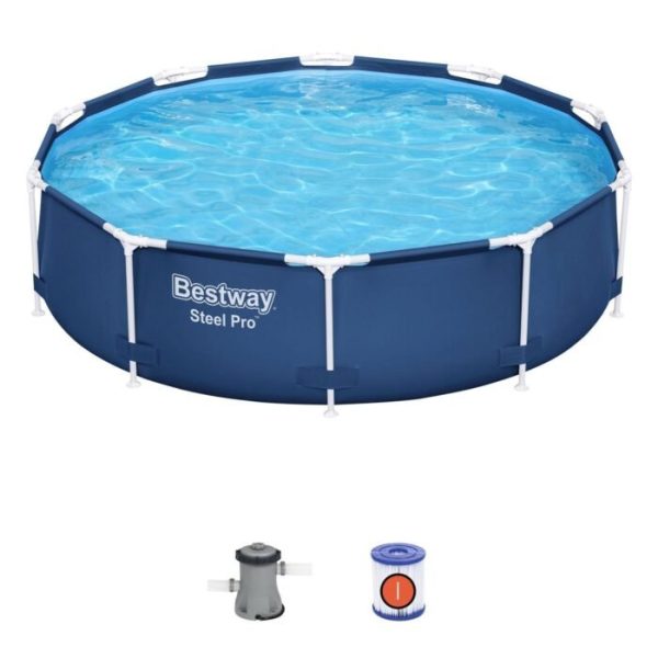 Bestway Steel Pro 10’x30″ Round Above Ground Swimming Pool Set with Filter Pump