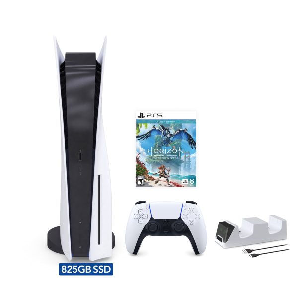 PlayStation 5 Disc Edition Horizon Forbidden West Bundle and Mytrix Controller Charger White Gaming Console