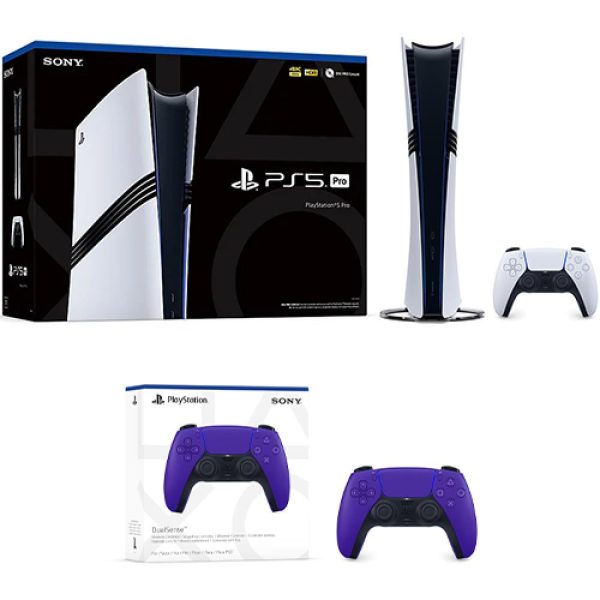 PlayStation 5 Pro Console + PlayStation 5 DualSense Wireless Controller Galactic Purple - Includes PS5 Pro Console & 2 DualSense Controllers - 16 GB RAM - 2 TB SSD Storage - Custom Integrated I/O -...