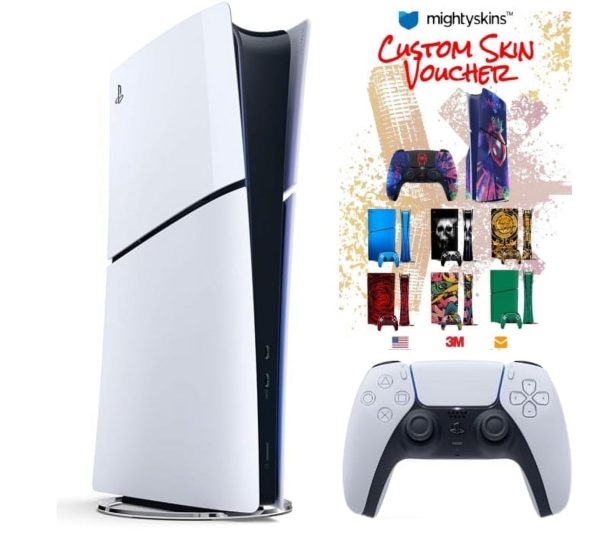 Sony PlayStation 5 (PS5) Digital Console Slim Edition W/ Mightyskins Custom Skin Code Voucher - Bundle