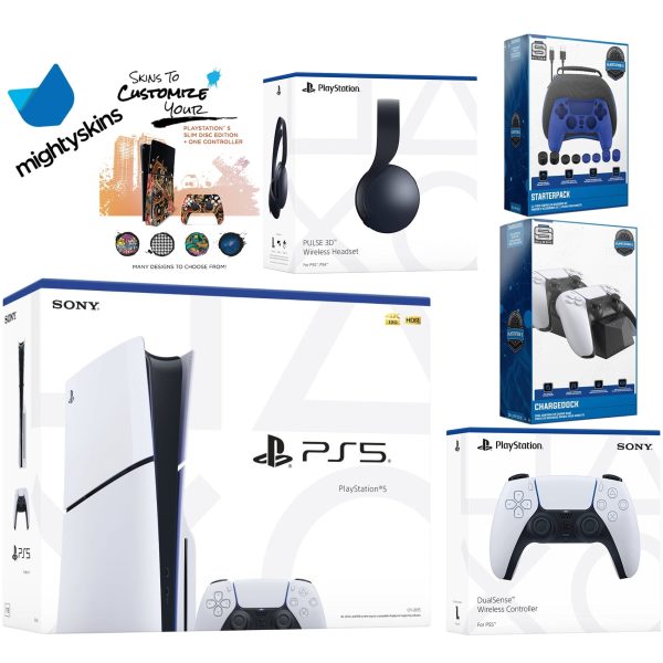 Sony Playstation 5 Slim Disc Bundle with Black Pulse Headset Extra White Controller