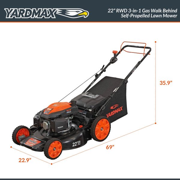 Yard Max 22 in. 201cc SELECT PACE 6 Speed CVT High Wheel RWD 3-in-1 Gas Walk Behind Self Propelled Lawn Mower - Image 3